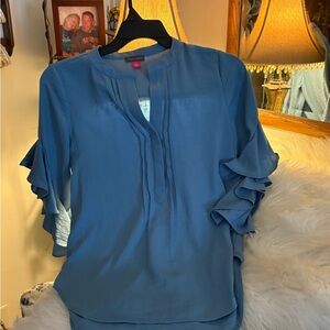 Vince Camuto Blue Ruffle Sleeve Blouse